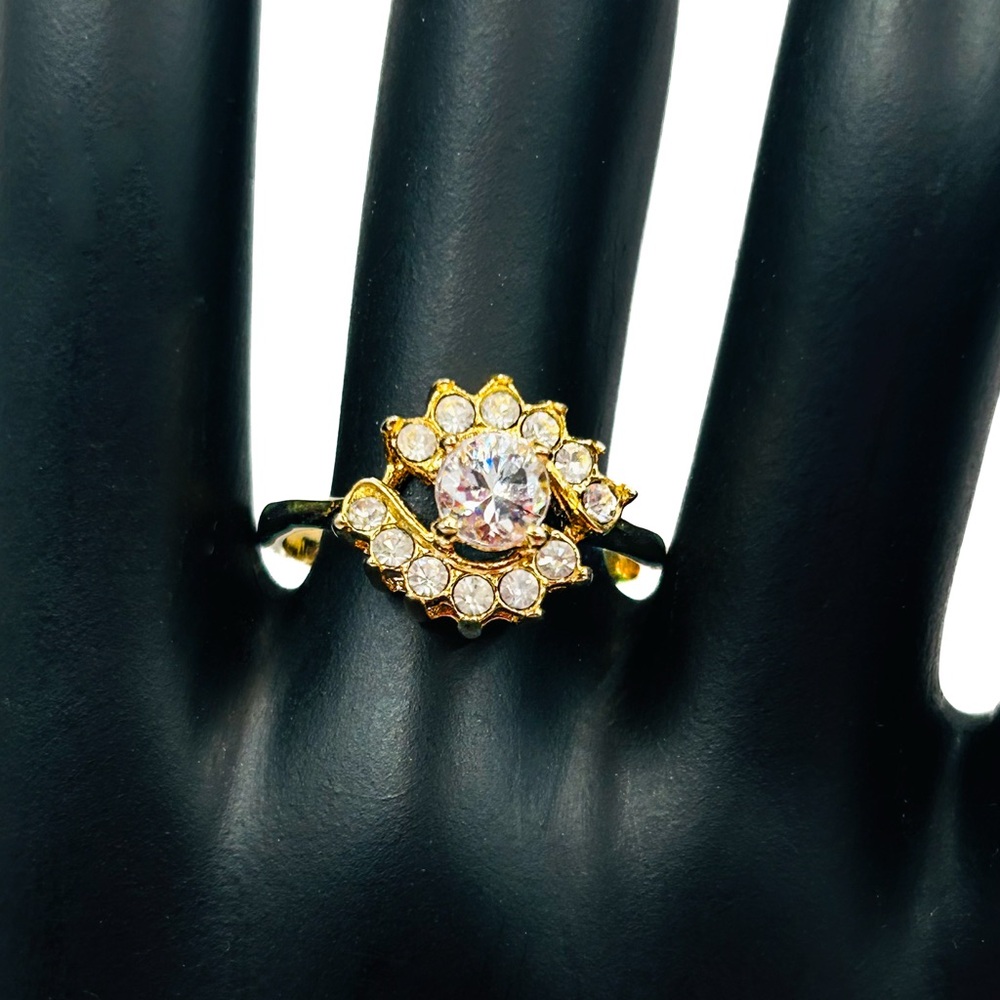 Vintage Thailand Gold Tone Cluster Ring, Brilliant Rainbow Sparkle